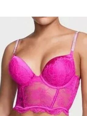 VictoriaSecret 34C,Pink Bra Corset,NWT,Newwithtag,lace,bombshell,pushup,hotpink